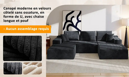 Canapé d’angle modulable en U 274 cm avec rangement