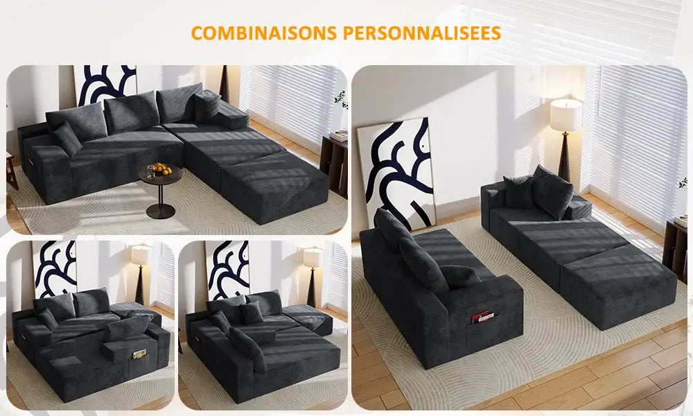 Canapé d’angle modulable en U 274 cm avec rangement