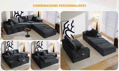 Canapé d’angle modulable en U 274 cm avec rangement