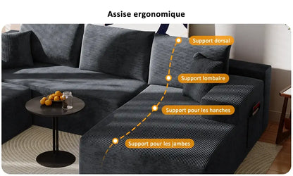 Canapé d’angle modulable en U 274 cm avec rangement