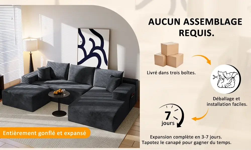 Canapé d’angle modulable en U 274 cm avec rangement