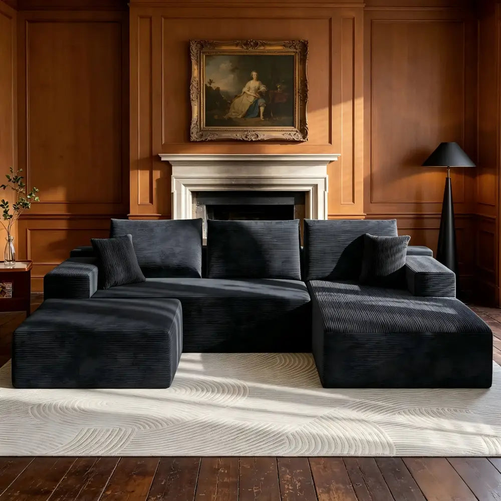 Canapé d’angle modulable en U 274 cm avec rangement Noir France