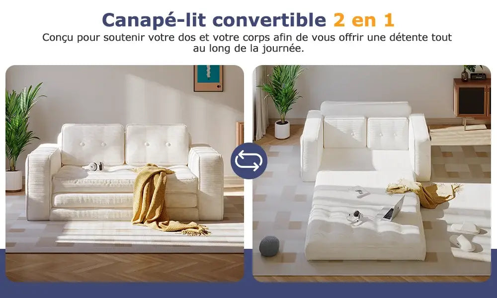 Canapé lit convertible avec oreillers et matelas pour salon