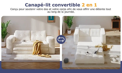 Canapé lit convertible avec oreillers et matelas pour salon