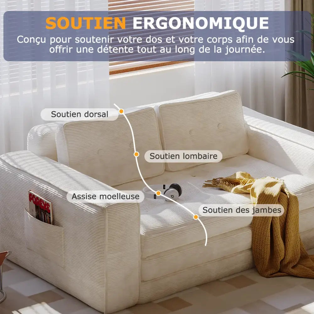 Canapé lit convertible avec oreillers et matelas pour salon