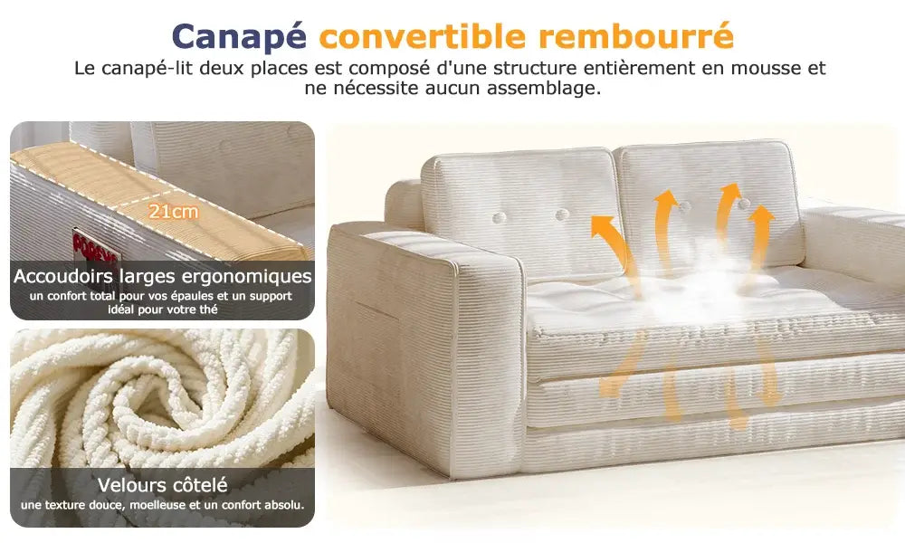 Canapé lit convertible avec oreillers et matelas pour salon