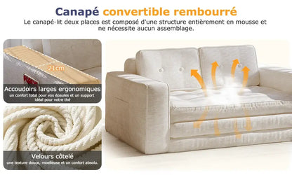 Canapé lit convertible avec oreillers et matelas pour salon