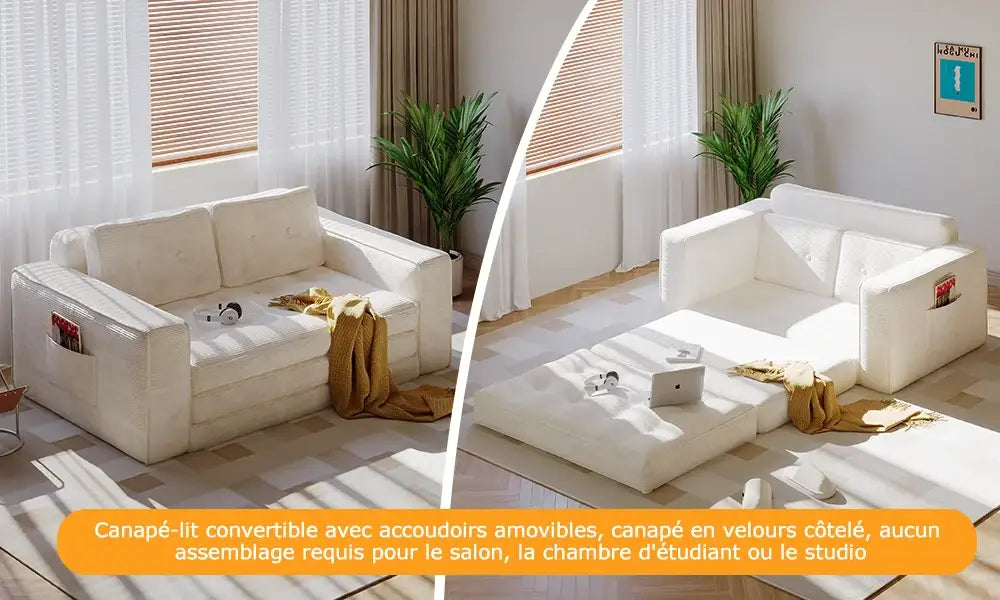 Canapé lit convertible avec oreillers et matelas pour salon
