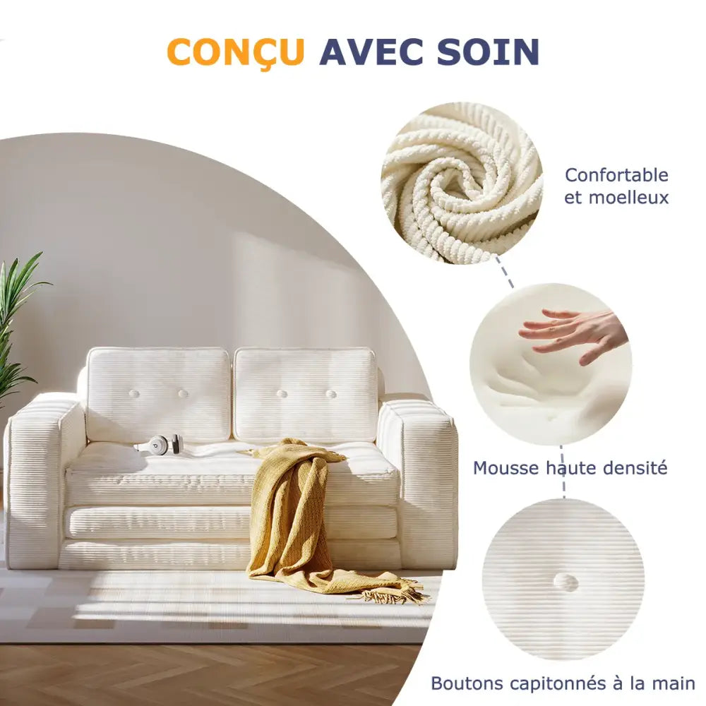 Canapé lit convertible avec oreillers et matelas pour salon