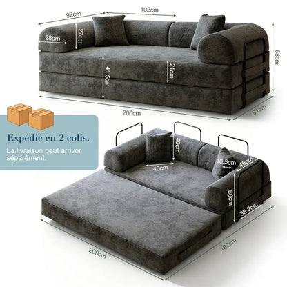 Canapé-lit pliable en mousse – revêtement velours gris - Velours gris / Depuis la France - canapé lit pliable mousse