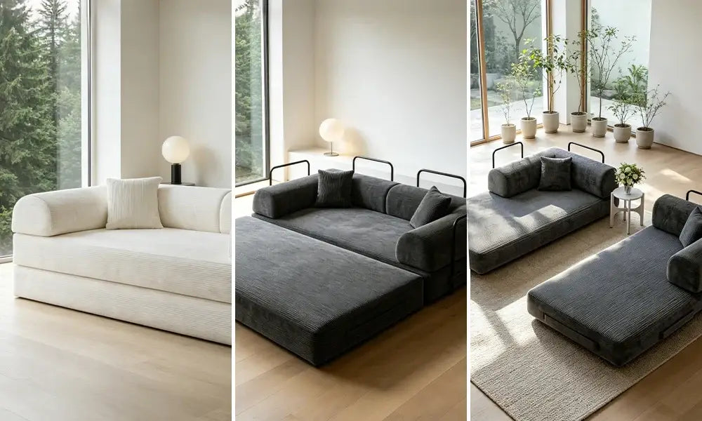 Canapé-lit pliable en mousse – revêtement velours gris - Velours gris / Depuis la France - canapé lit pliable mousse