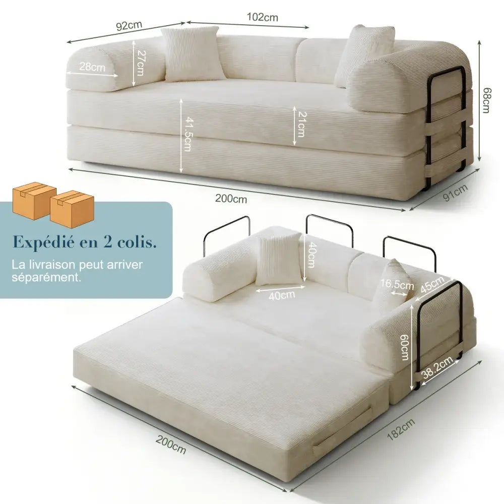 Canapé-lit pliable en mousse – revêtement velours gris - Velours gris / Depuis la France - canapé lit pliable mousse