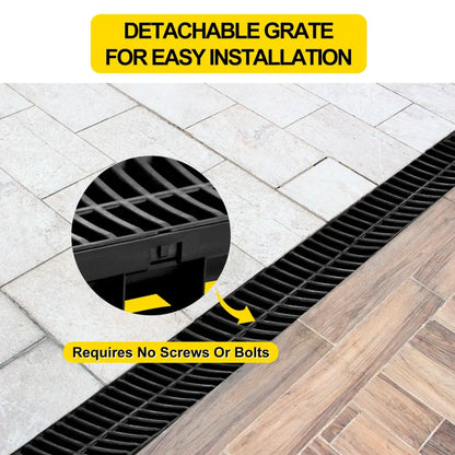 Caniveau de drainage HDPE avec grille – lots de 3 ou 5 × 1 m