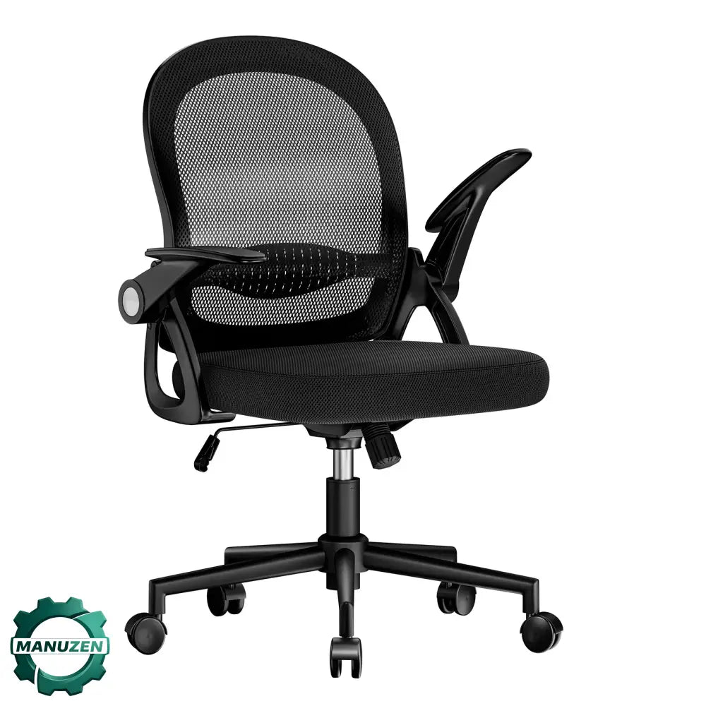 Chaise de bureau compacte noire – dossier maille et roulettes - Noir / France - Chaise de bureau compacte dossier maille
