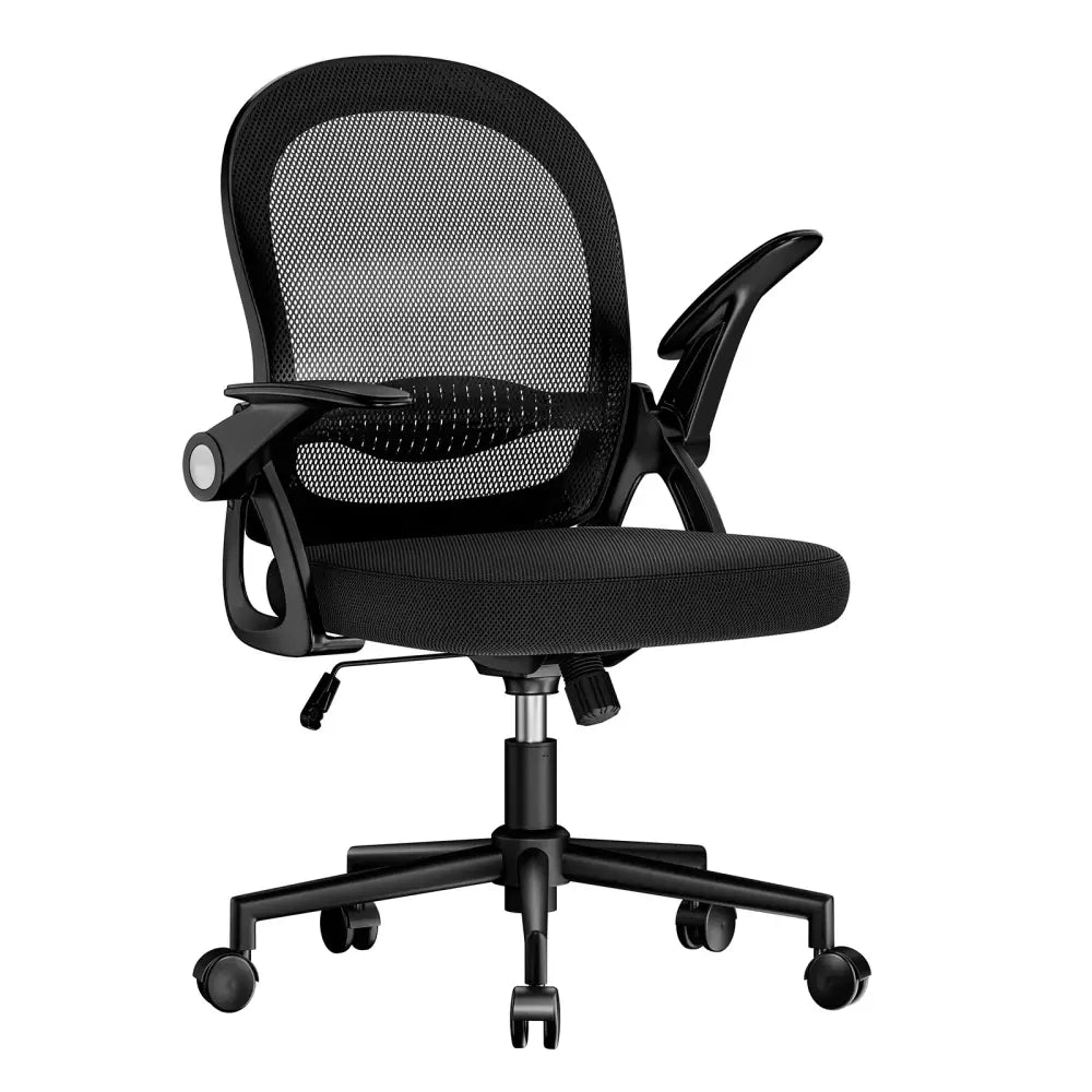 Chaise de bureau compacte noire – dossier maille et roulettes - Noir / France - Chaise de bureau compacte dossier maille