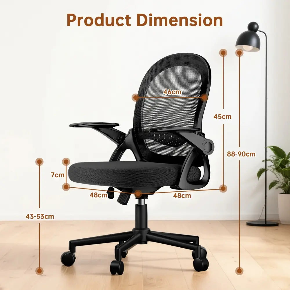 Chaise de bureau compacte noire – dossier maille et roulettes - Noir / France - Chaise de bureau compacte dossier maille