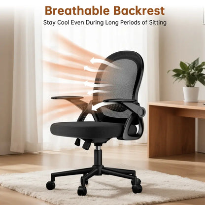 Chaise de bureau compacte noire – dossier maille et roulettes - Noir / France - Chaise de bureau compacte dossier maille