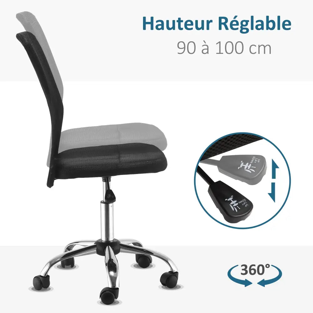 Chaise de bureau sans accoudoirs – hauteur réglable noire - Noir / France - Chaise de bureau sans accoudoirs