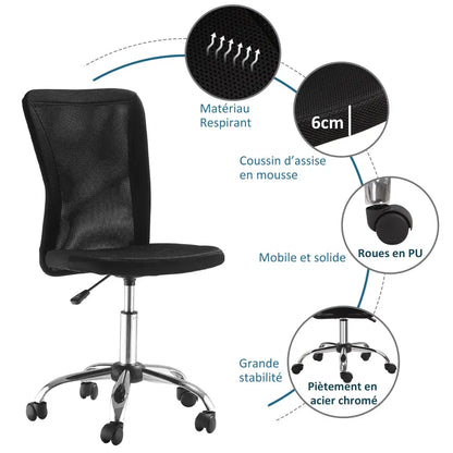 Chaise de bureau sans accoudoirs – hauteur réglable noire - Noir / France - Chaise de bureau sans accoudoirs