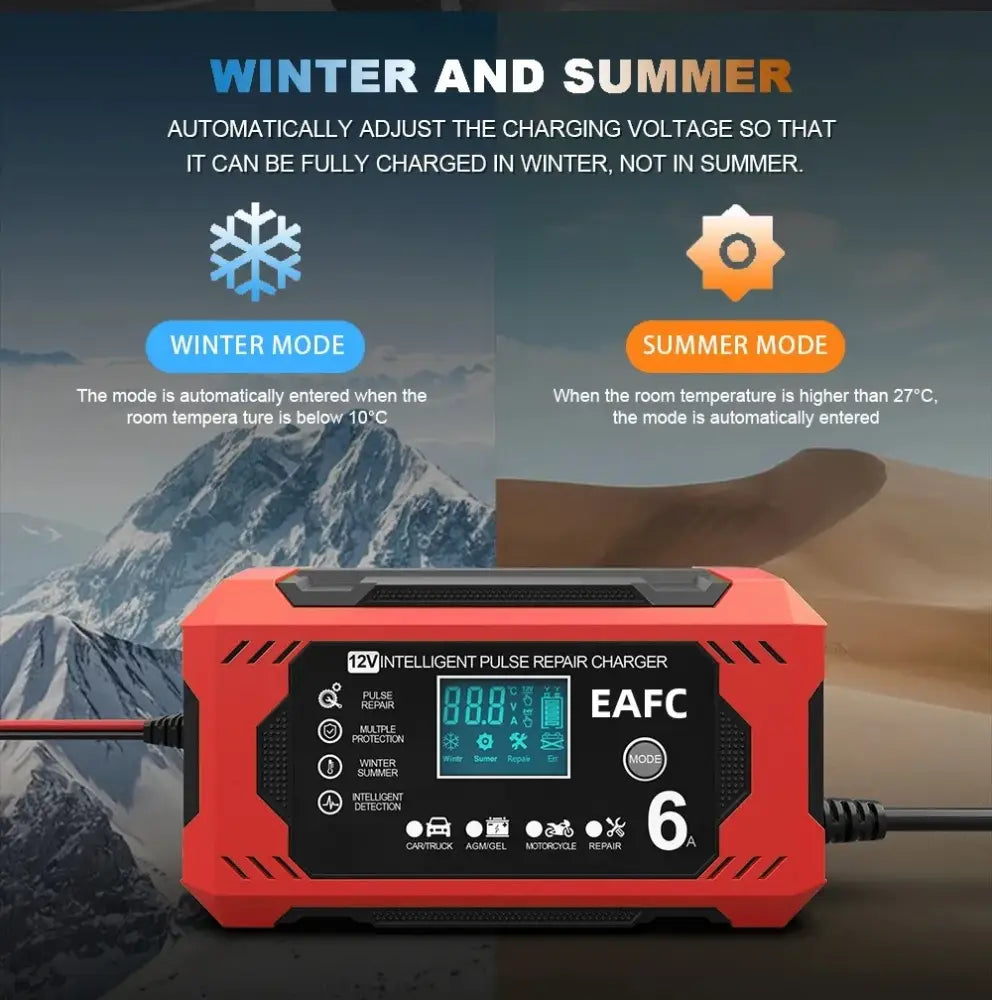 Chargeur de Batterie Intelligent 12V 6A pour Voiture et Moto