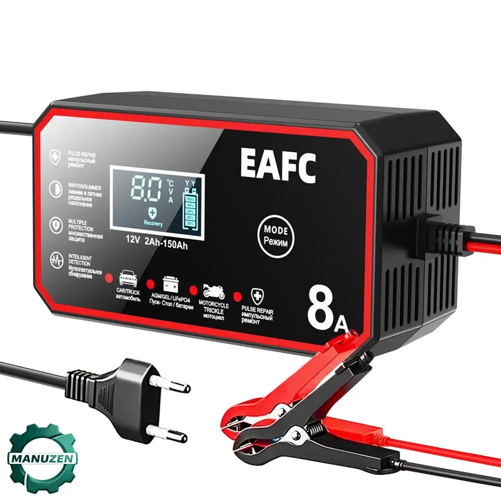 Chargeur de batterie voiture 12 V – 6 A ou 8 A avec LCD – 8 A – prise UE