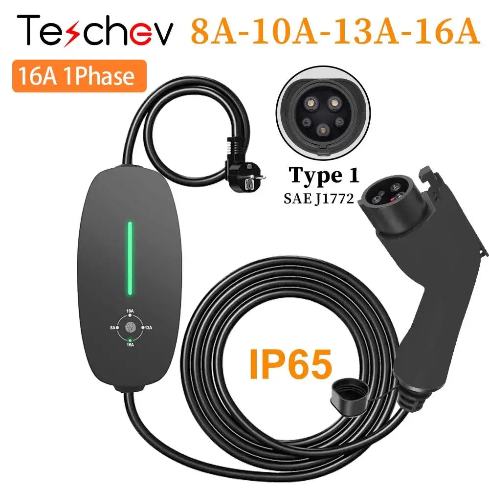 Chargeur EVSE portable 3,5 kW 16 A – Type 1 ou Type 2 IP65 - Compact – Type 1 – 16 A / France - Chargeur voiture