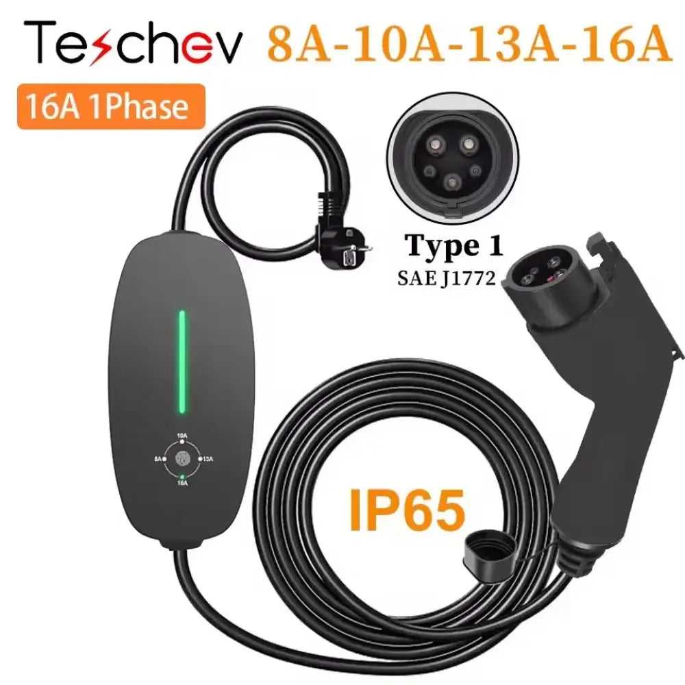 Chargeur voiture électrique portable Type 1/2 – 16 ou 32 A IP66 - Compact noir – Type 1 – 16 A / France - Chargeur