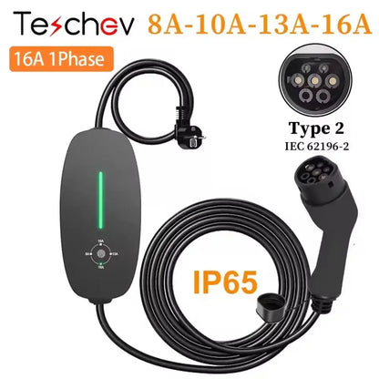 Chargeur voiture électrique portable Type 1/2 – 16 ou 32 A IP66 - Compact noir – Type 2 – 16 A / France - Chargeur