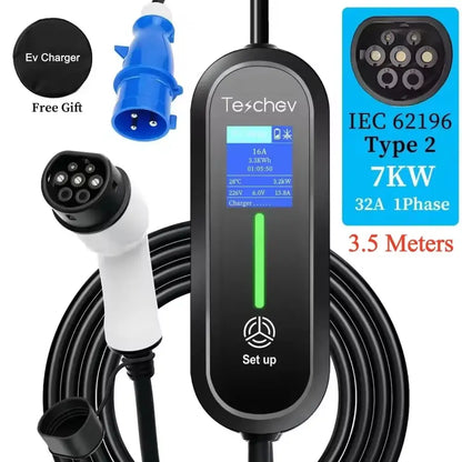 Chargeur voiture électrique portable Type 1/2 – 16 ou 32 A IP66 - Type 2 – 32 A / France - Chargeur voiture électrique