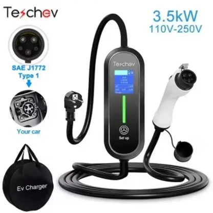 Chargeur voiture électrique portable Type 1/2 – 16 ou 32 A IP66 - Grand écran – Type 1 – 16 A / France - Chargeur