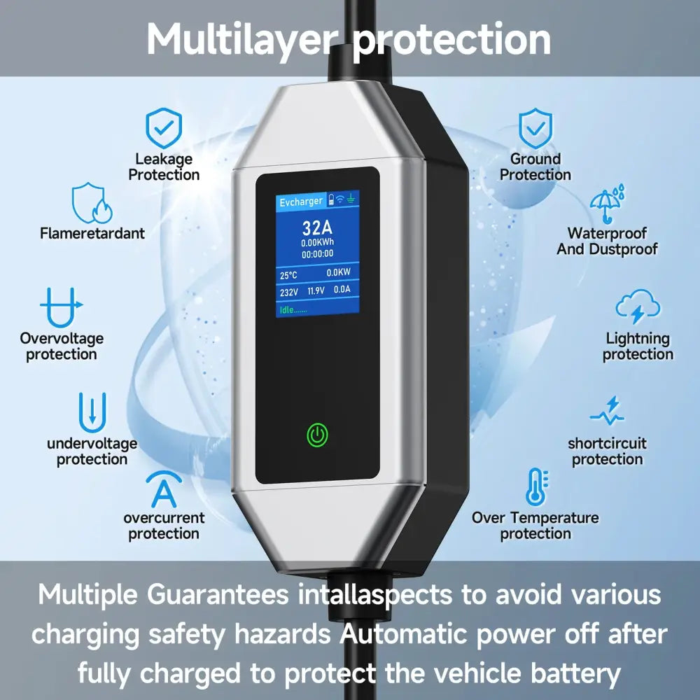 Chargeur voiture électrique Type 2 32 A 7,2 kW – WiFi IP66 - Chargeur voiture électrique portable