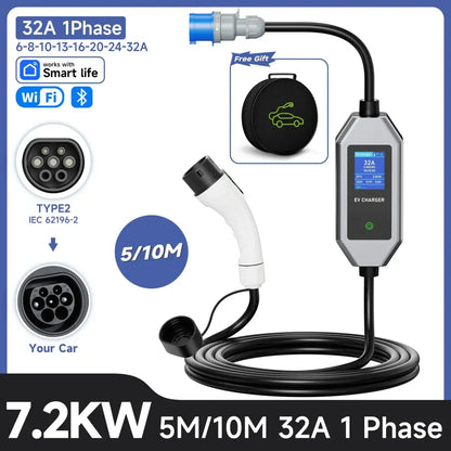 Chargeur voiture électrique Type 2 32 A 7,2 kW – WiFi IP66 - Chargeur voiture électrique portable