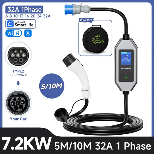 Chargeur voiture électrique Type 2 32 A 7,2 kW – WiFi IP66