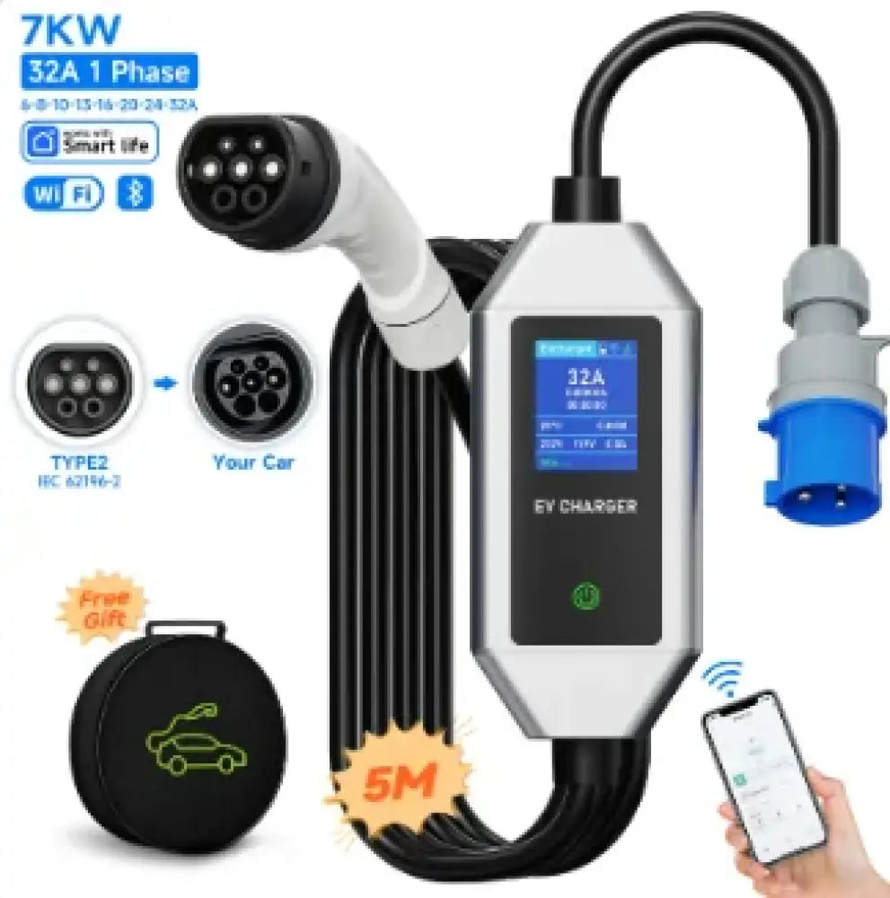 Chargeur voiture électrique Type 2 32 A 7,2 kW – WiFi IP66 - Chargeur voiture électrique portable