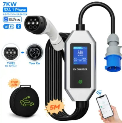 Chargeur voiture électrique Type 2 32 A 7,2 kW – WiFi IP66 - Chargeur voiture électrique portable