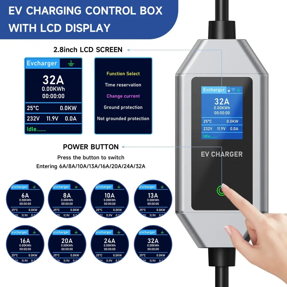 Chargeur voiture électrique Type 2 32 A 7,2 kW – WiFi IP66 - Chargeur voiture électrique portable