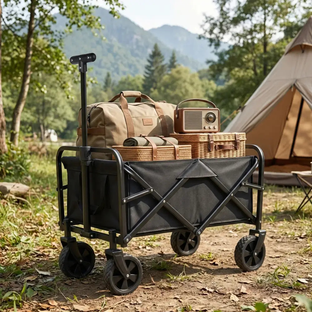 Chariot camping pliable 50 L – roues 5 pouces - Noir / France - chariot camping pliable 50 litres