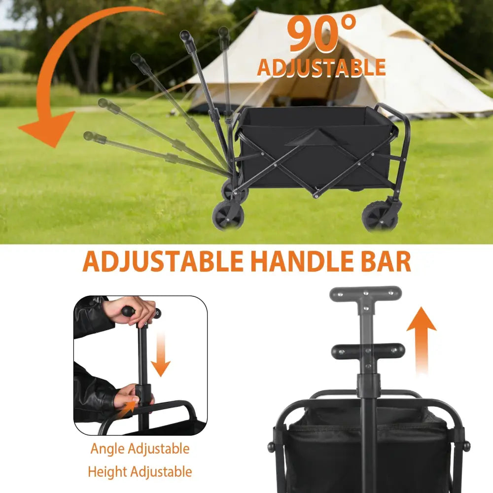 Chariot camping pliable 50 L – roues 5 pouces - Noir / France - chariot camping pliable 50 litres