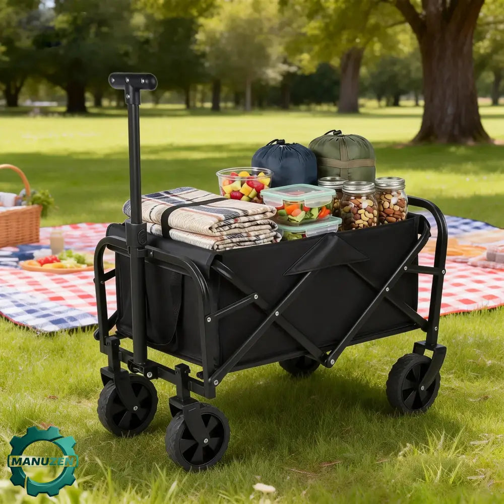 Chariot camping pliable 50 L – roues 5 pouces - Noir / France - chariot camping pliable 50 litres