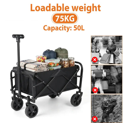 Chariot camping pliable 50 L – roues 5 pouces - Noir / France - chariot camping pliable 50 litres