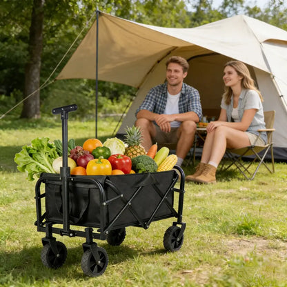 Chariot camping pliable 50 L – roues 5 pouces - Noir / France - chariot camping pliable 50 litres