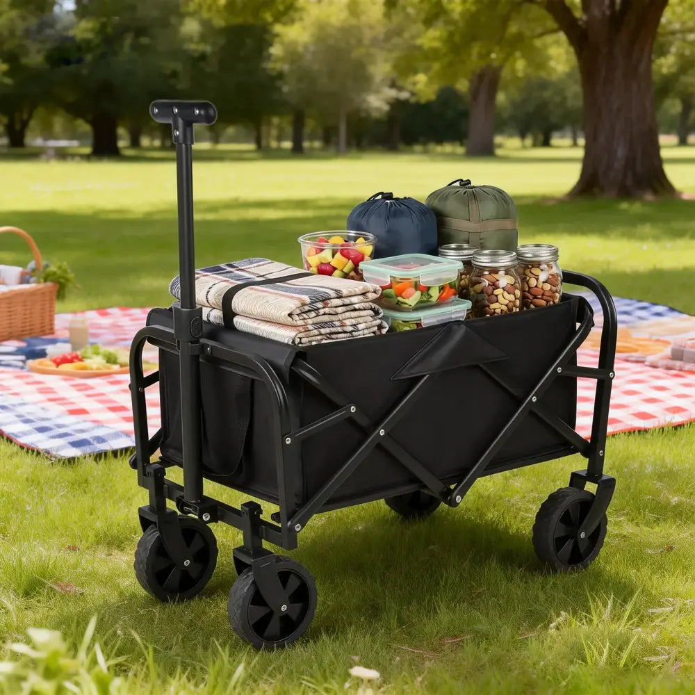 Chariot camping pliable 50 L – roues 5 pouces - Noir / France - chariot camping pliable 50 litres