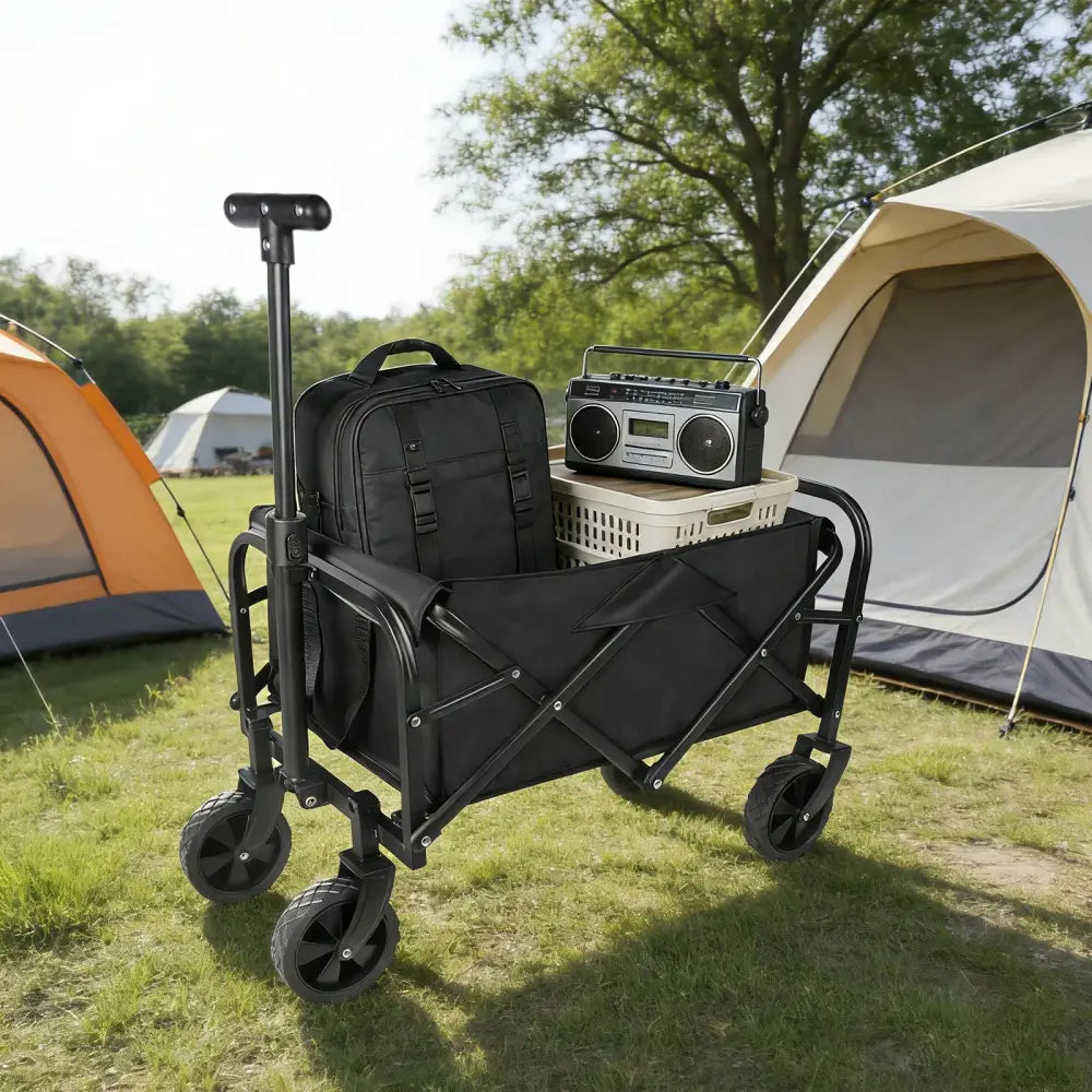 Chariot camping pliable 50 L – roues 5 pouces - Noir / France - chariot camping pliable 50 litres
