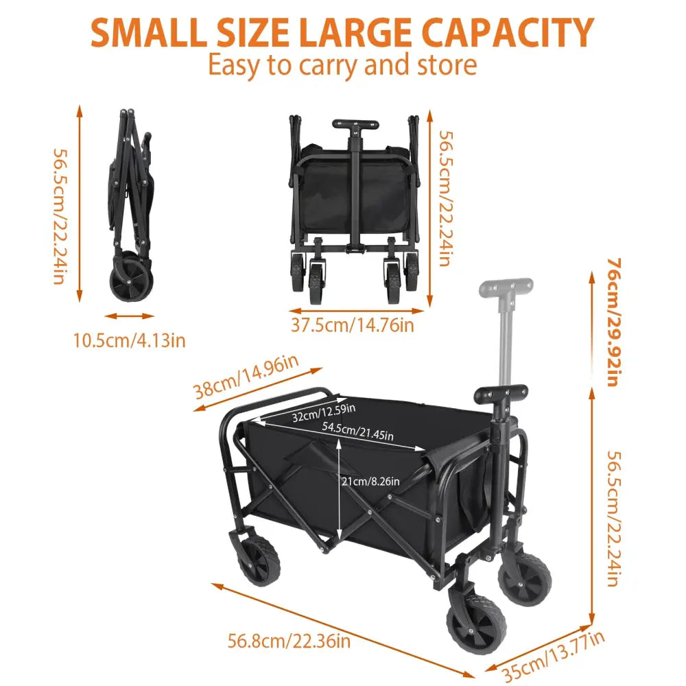 Chariot camping pliable 50 L – roues 5 pouces - Noir / France - chariot camping pliable 50 litres