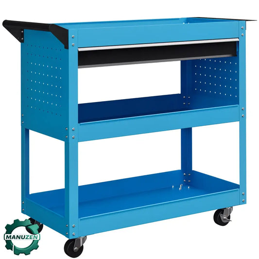 Chariot d’atelier 3 niveaux avec tiroir et porte-outils latéral Bleu France