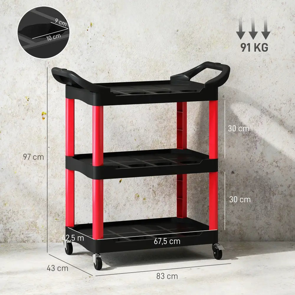 Chariot d’atelier 3 niveaux – servante mobile noire - Noir / Depuis la France - chariot d’atelier 3 niveaux
