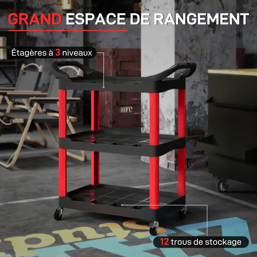 Chariot d’atelier 3 niveaux – servante mobile noire - Noir / Depuis la France - chariot d’atelier 3 niveaux