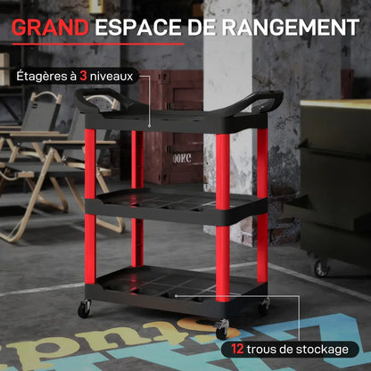 Chariot d’atelier 3 niveaux – servante mobile noire - Noir / Depuis la France - chariot d’atelier 3 niveaux