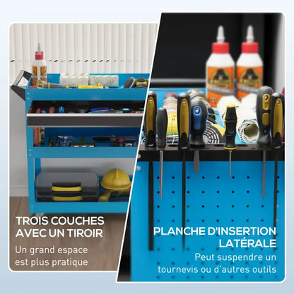 Chariot d'atelier DURHAND 3 Niveaux Avec Tiroir PorteOutils Latéral