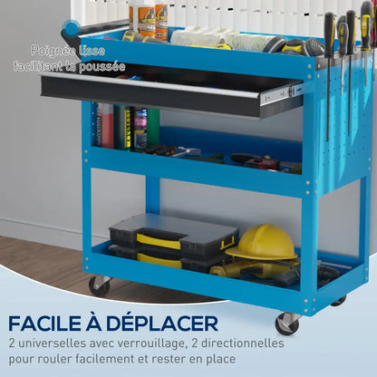 Chariot d'atelier DURHAND 3 Niveaux Avec Tiroir PorteOutils Latéral